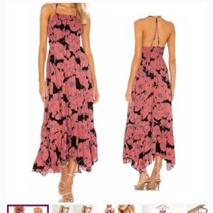 Free People Floral Pink and Black Maxi Dress / small